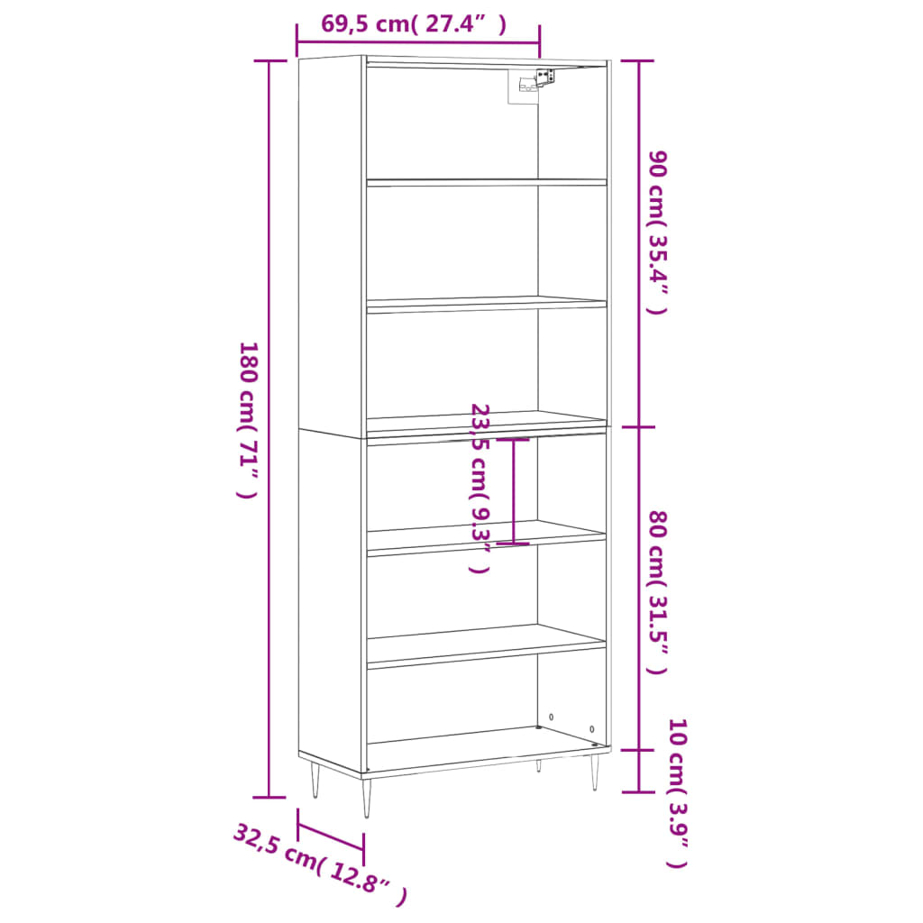 vidaXL Skříň hnědý dub 69,5 x 32,5 x 180 cm kompozitní dřevo