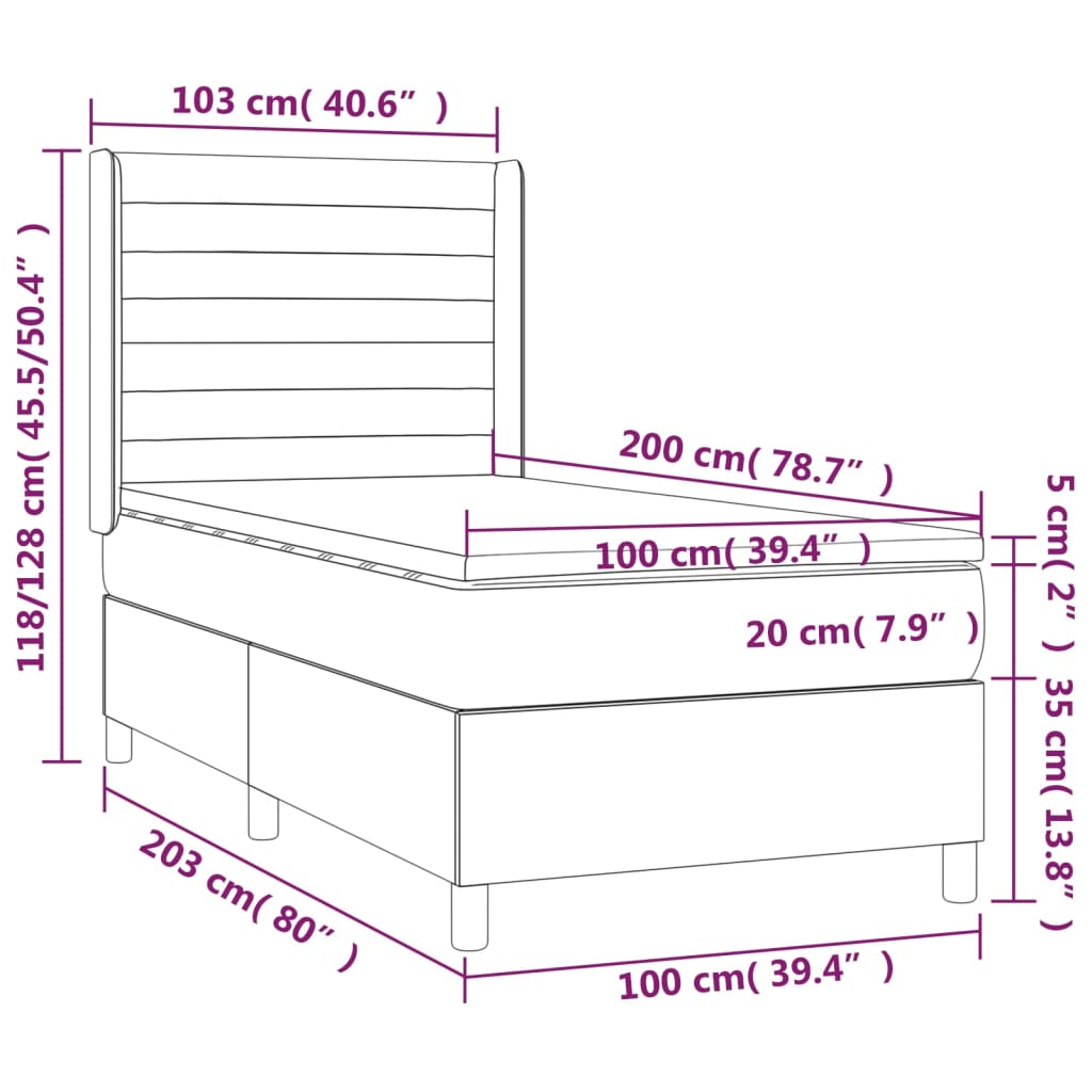 vidaXL Box spring postel s matrací a LED taupe 100x200 cm textil