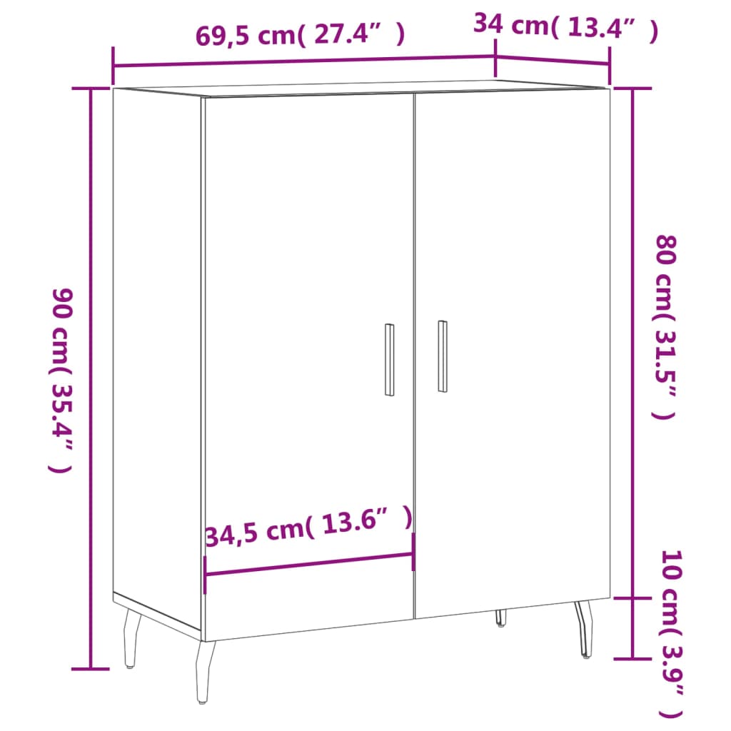 vidaXL Příborník betonově šedý 69,5 x 34 x 90 cm kompozitní dřevo