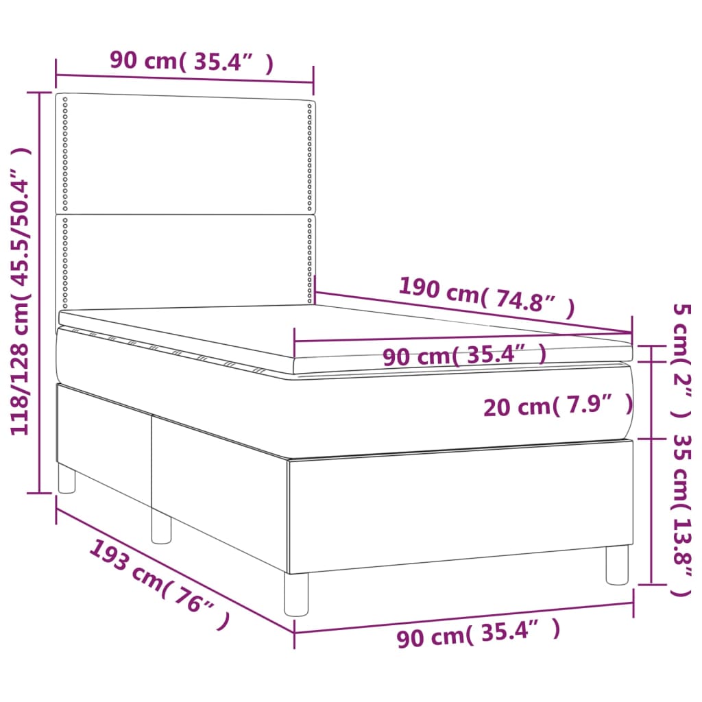 vidaXL Box spring postel s matrací černá 90x190 cm samet