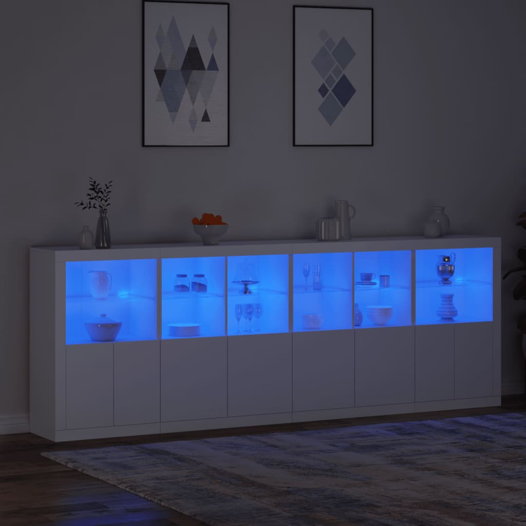 vidaXL Příborník s LED osvětlením bílý 283 x 37 x 100 cm