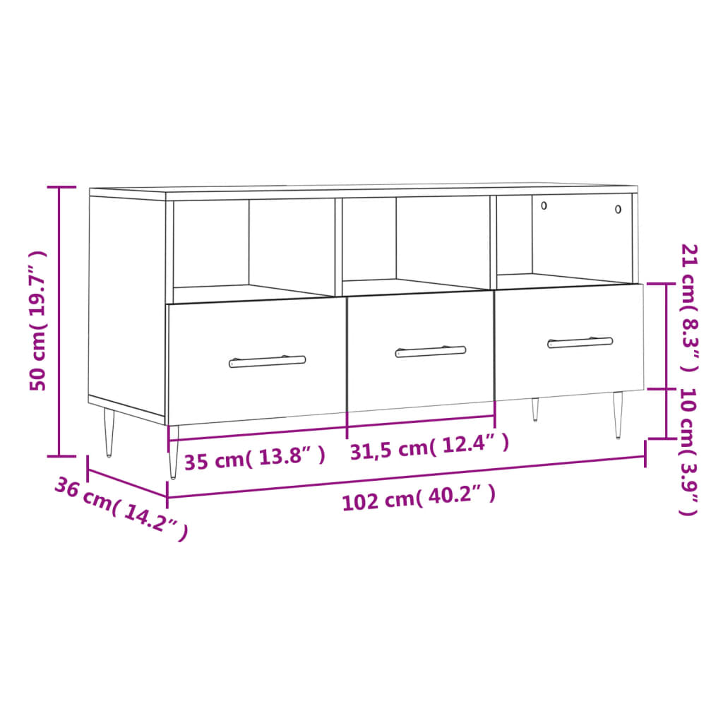 vidaXL TV skříňka bílá s vysokým leskem 102x36x50 cm kompozitní dřevo