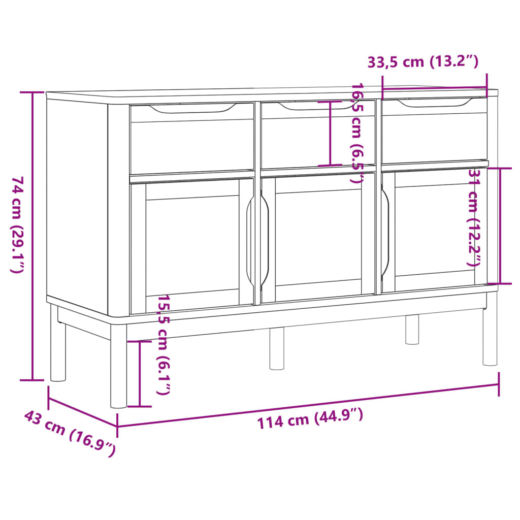 vidaXL Příborník FLORO bílý 114 x 43 x 74 cm masivní borovice