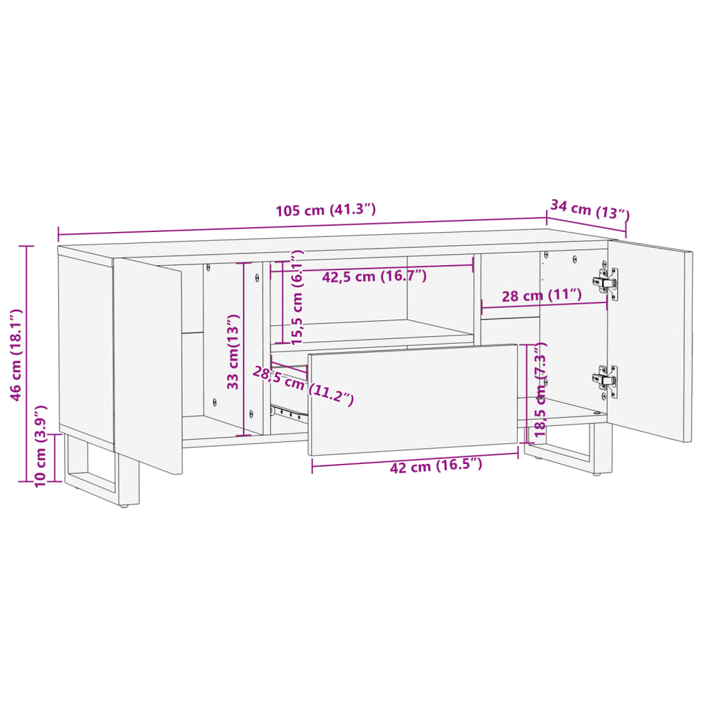 vidaXL TV skříňka 100 x 34 x 46 cm masivní mangovníkové dřevo