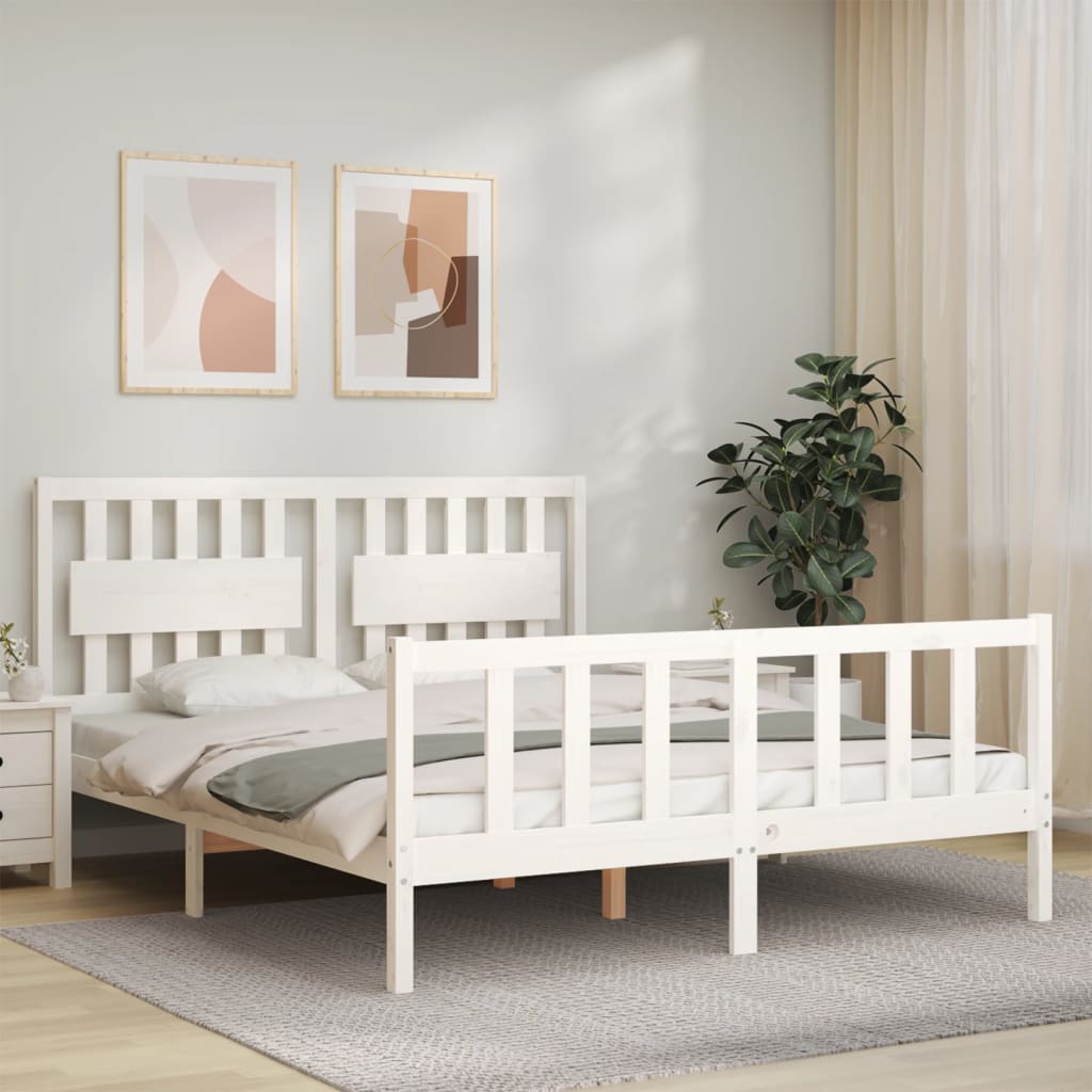 vidaXL Rám postele s čelem bílý 160 x 200 cm masivní dřevo