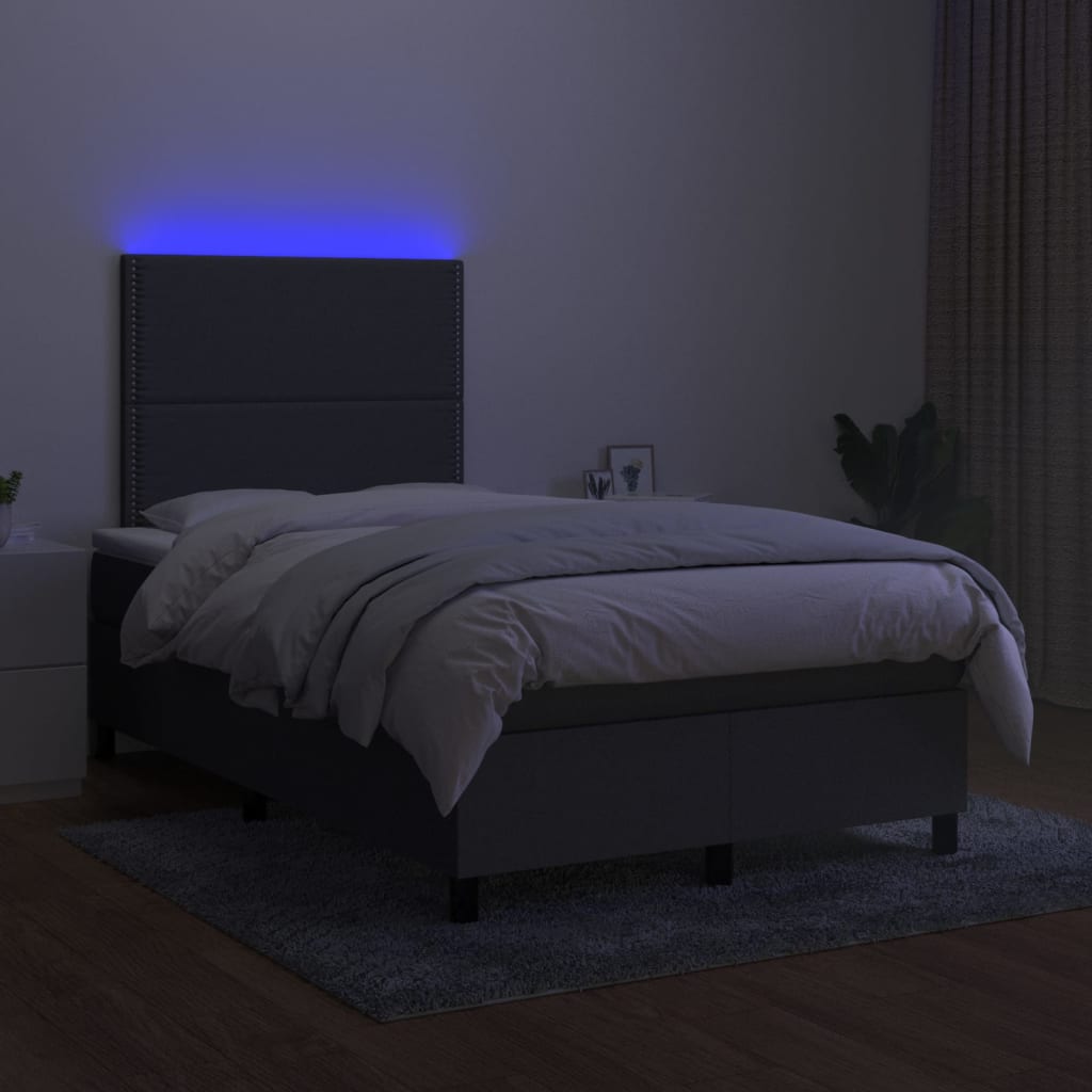 vidaXL Box spring postel s matrací a LED tmavě šedá 120x200 cm textil