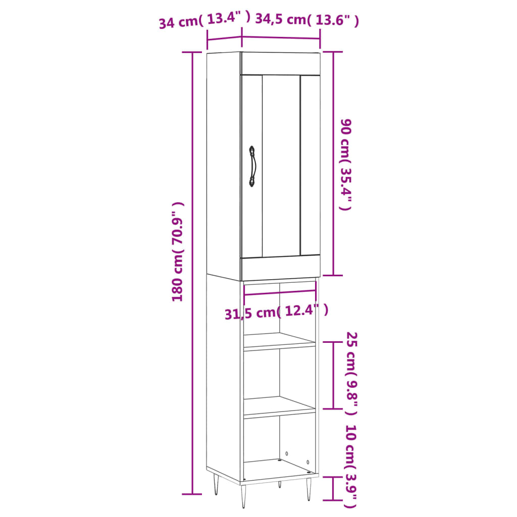 vidaXL Skříň highboard hnědý dub 34,5 x 34 x 180 cm kompozitní dřevo