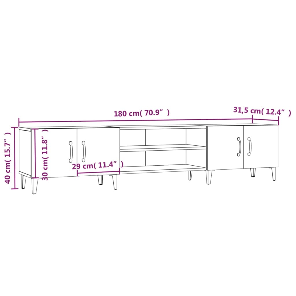 vidaXL TV skříňka kouřový dub 180 x 31,5 x 40 cm kompozitní dřevo