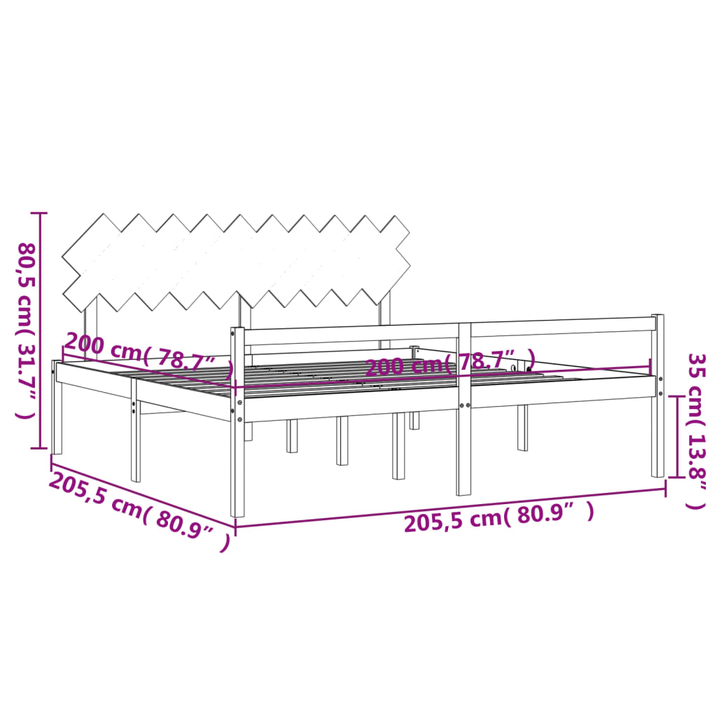 vidaXL Postel s čelem pro seniory černý 200x200 cm masivní dřevo