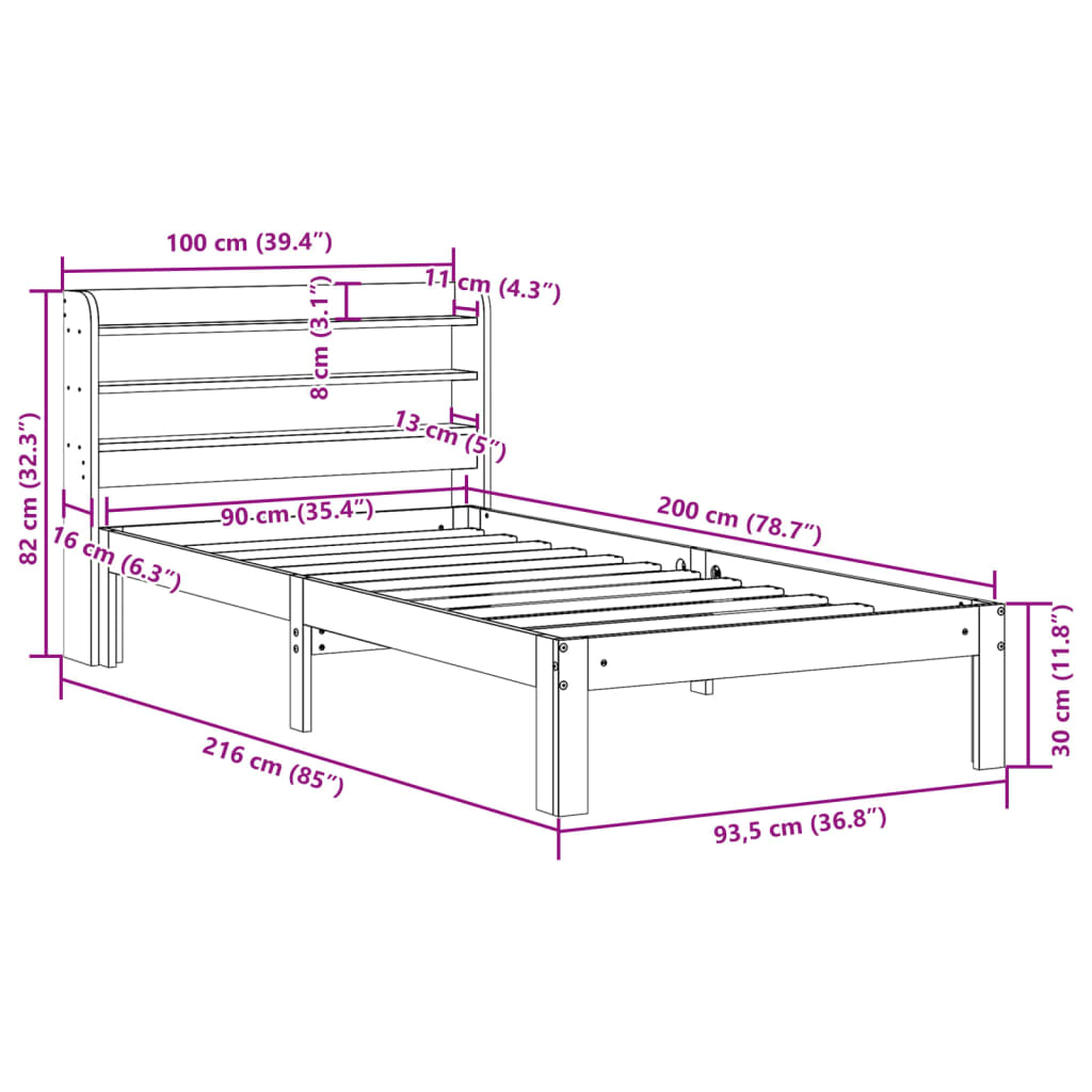 vidaXL Rám postele s čelem bez matrace bílý 90x200 cm