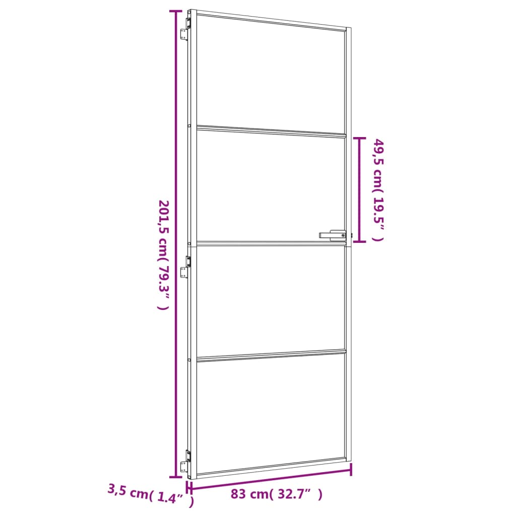 vidaXL Interiérové dveře úzké zlaté 83x201,5 cm tvrzené sklo a hliník