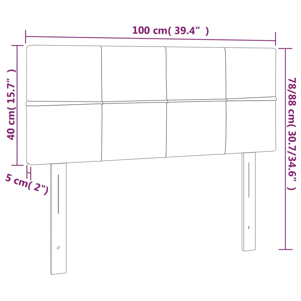 vidaXL Čelo postele s LED světle šedé 100 x 5 x 78/88 cm samet