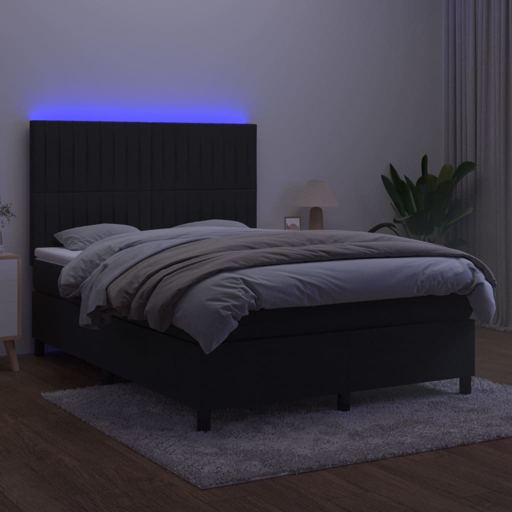 vidaXL Box spring postel s matrací a LED černá 140x190 cm samet