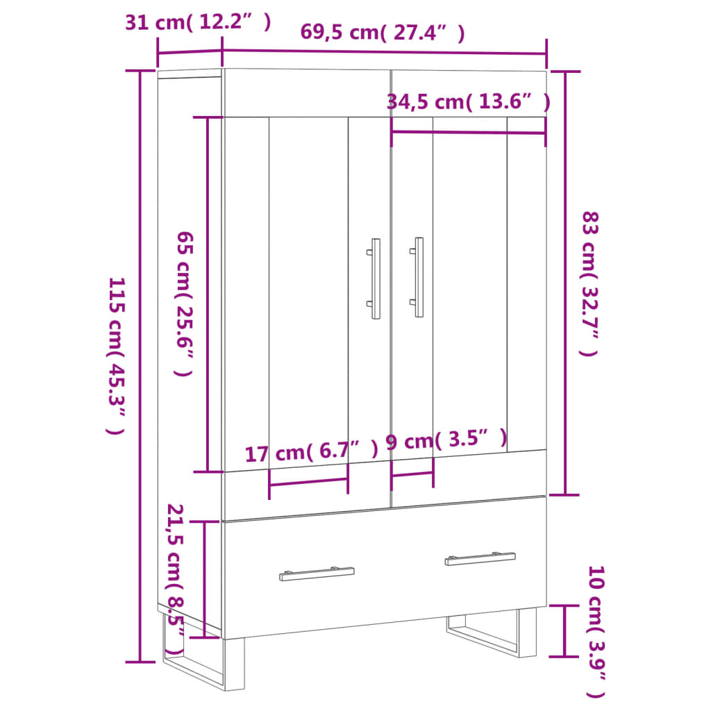 vidaXL Skříň highboard betonově šedá 69,5x31x115 cm kompozitní dřevo