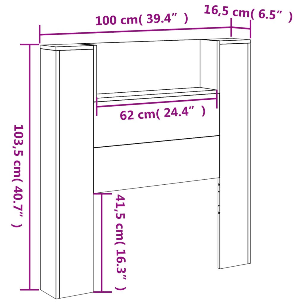 vidaXL Čelo postele úložný prostor a LED šedé sonoma 100x16,5x103,5 cm