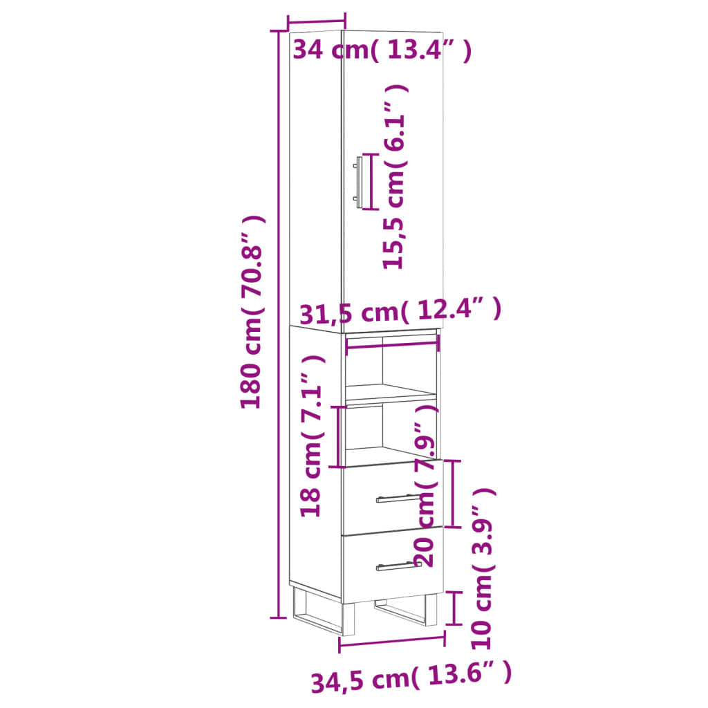 vidaXL Skříň highboard bílá s vysokým leskem 34,5x34x180 cm kompozit