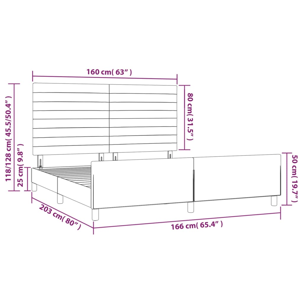 vidaXL Rám postele bez matrace tmavě modrý 160x200 cm samet