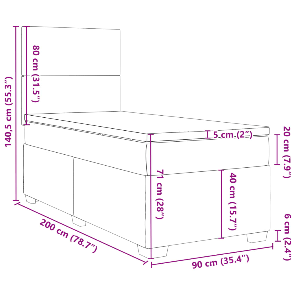 vidaXL Box spring postel s matrací světle šedá 90x200 cm samet