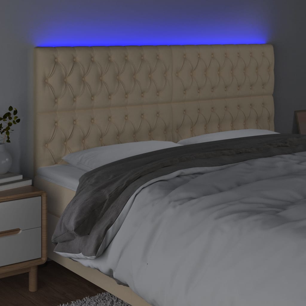 vidaXL Čelo postele s LED krémové 180x7x118/128 cm textil