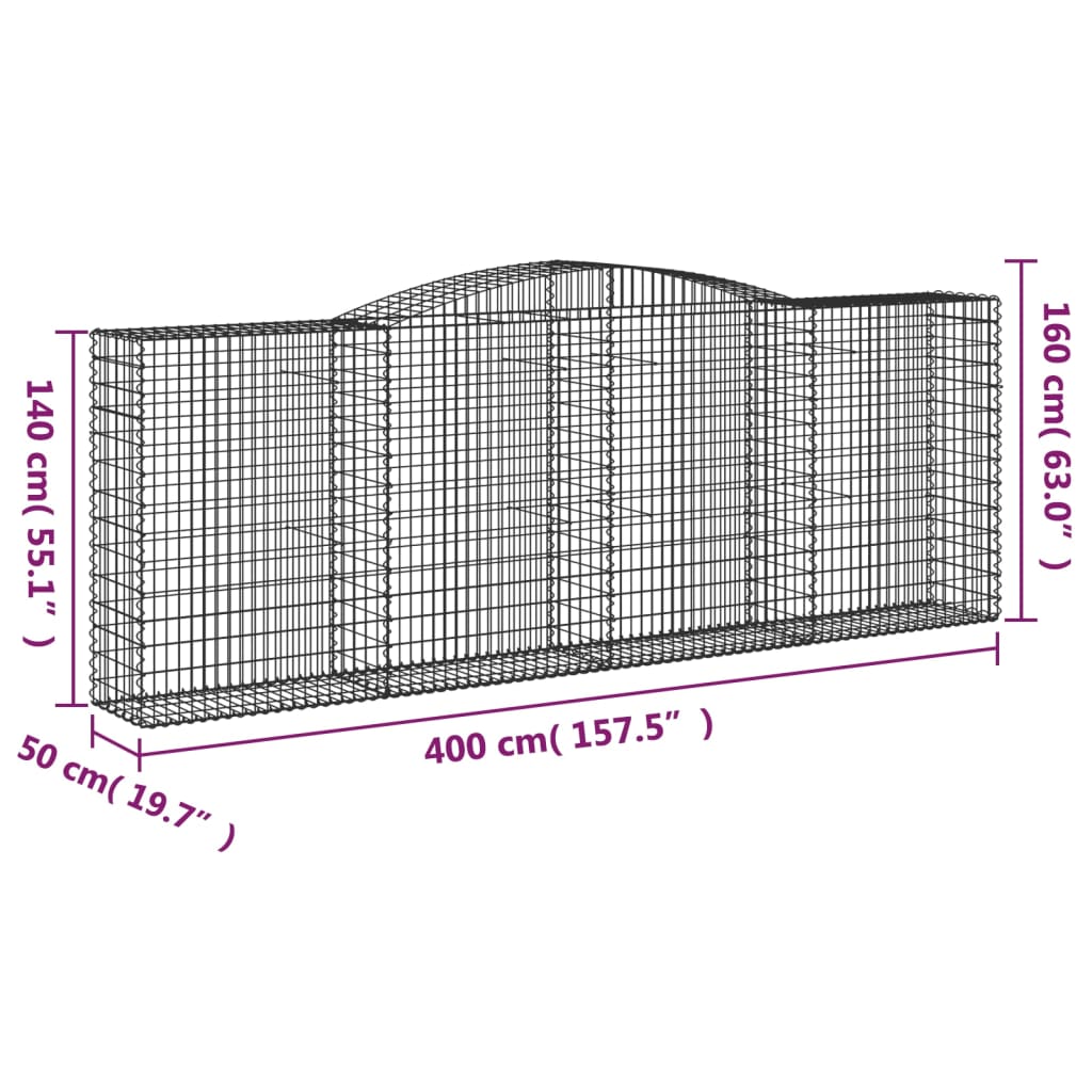 vidaXL Klenuté gabionové koše 2 ks 400x50x140/160cm pozinkované železo