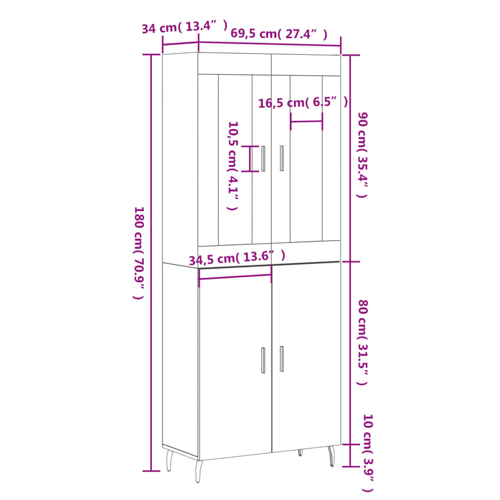 vidaXL Skříň highboard černá 69,5 x 34 x 180 cm kompozitní dřevo