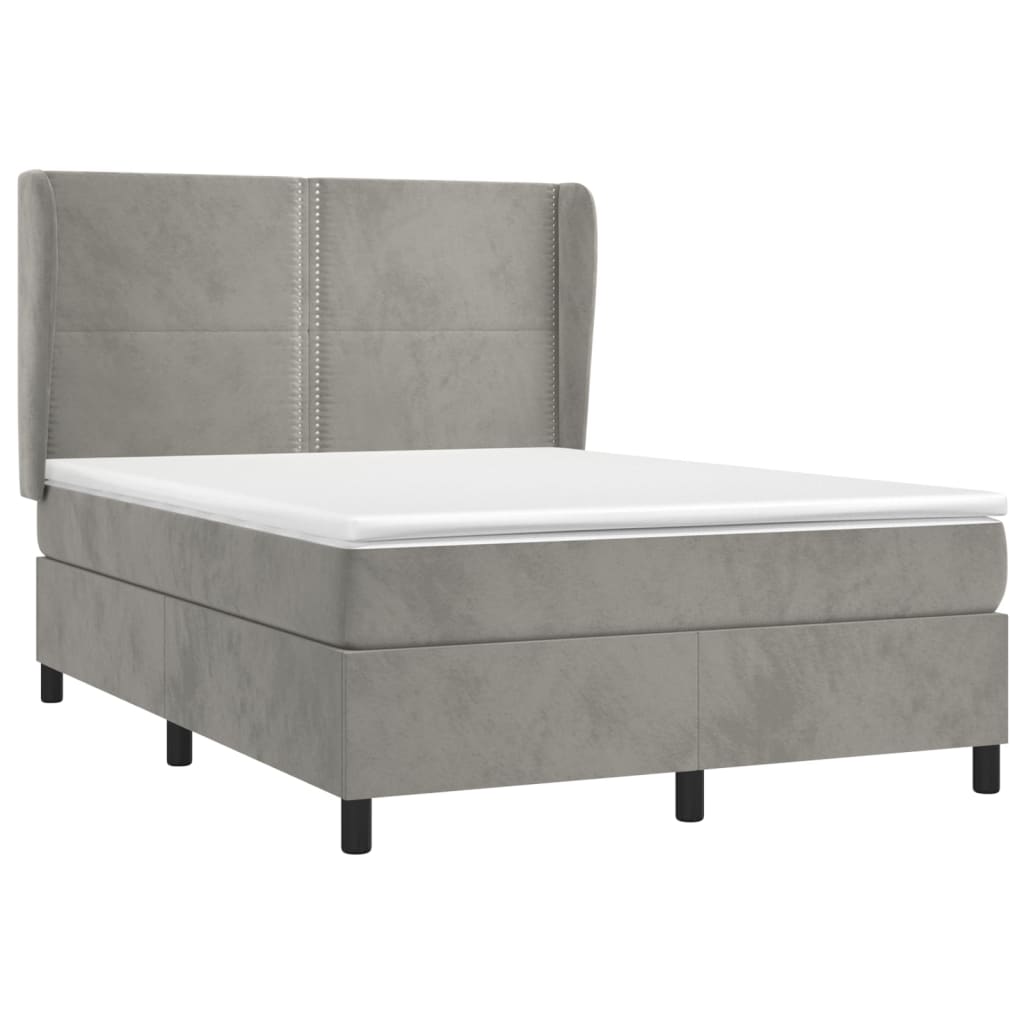 vidaXL Box spring postel s matrací světle šedá 140x190 cm samet