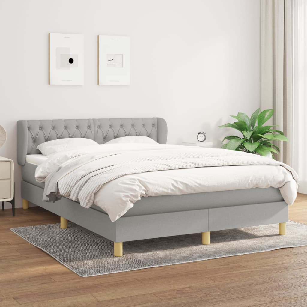 vidaXL Box spring postel s matrací světle šedá 140 x 190 cm textil