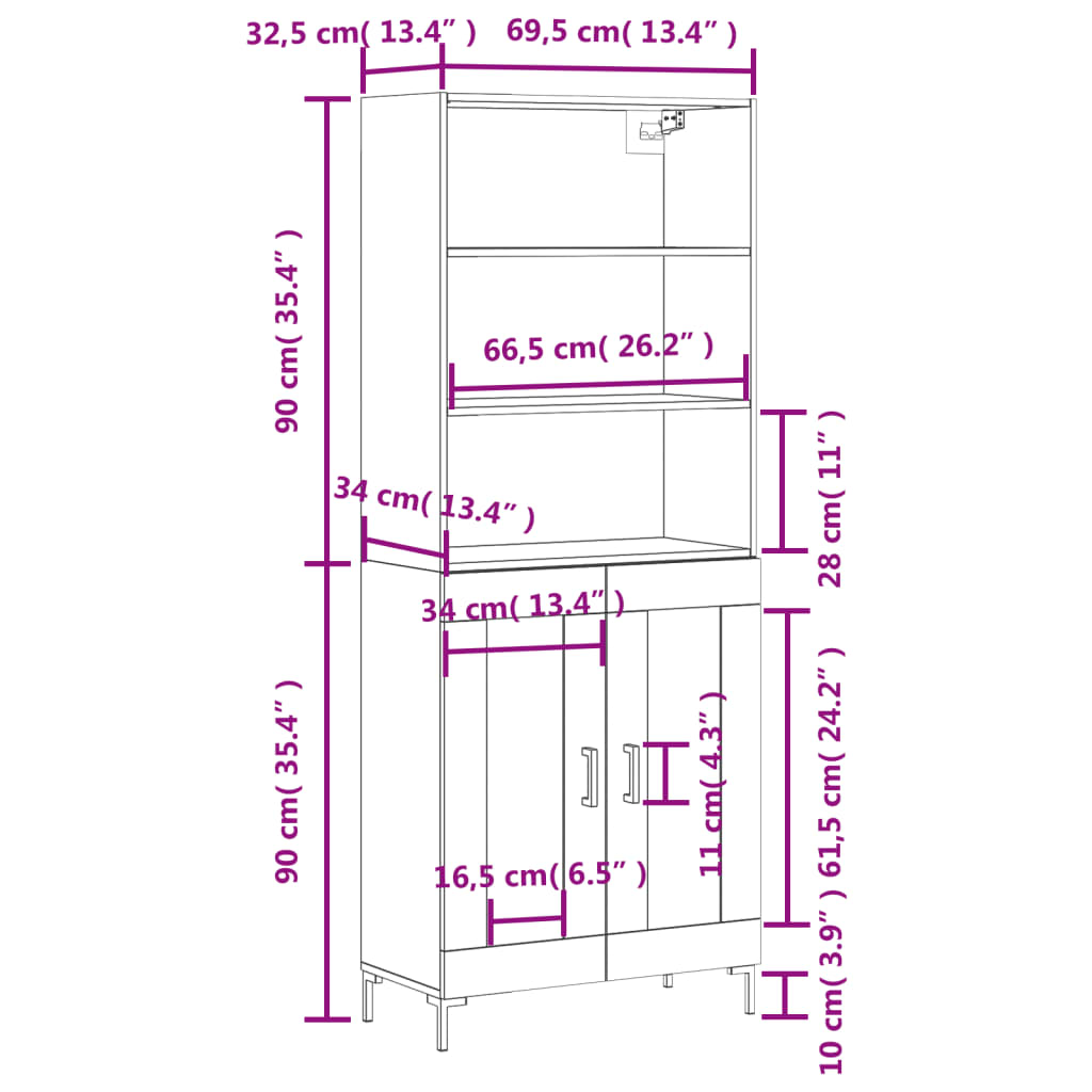 vidaXL Skříň highboard kouřový dub 69,5 x 34 x 180 cm kompozitní dřevo