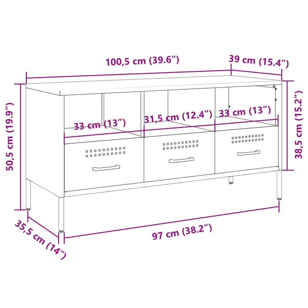 vidaXL TV skříňka růžová 100,5 x 39 x 50,5 cm ocel