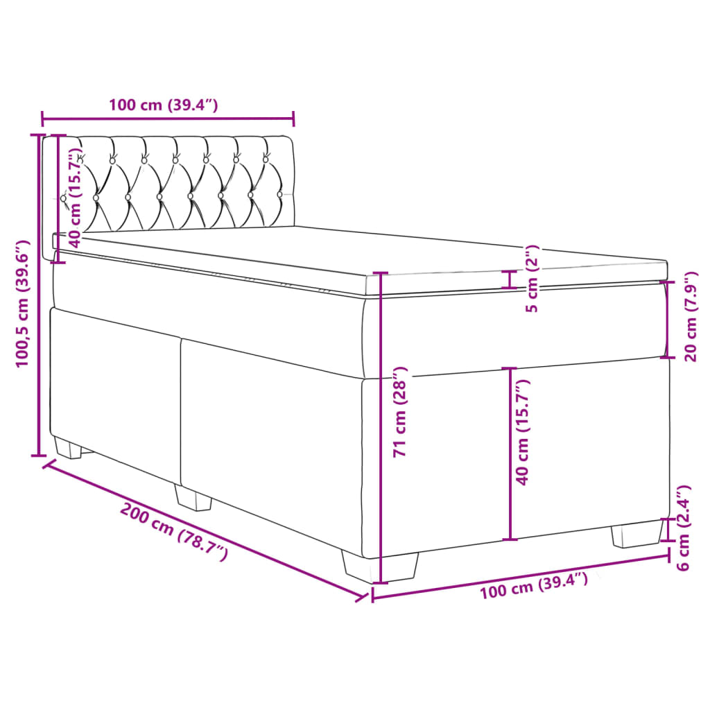 vidaXL Box spring postel s matrací světle šedý 100 x 200 cm textil