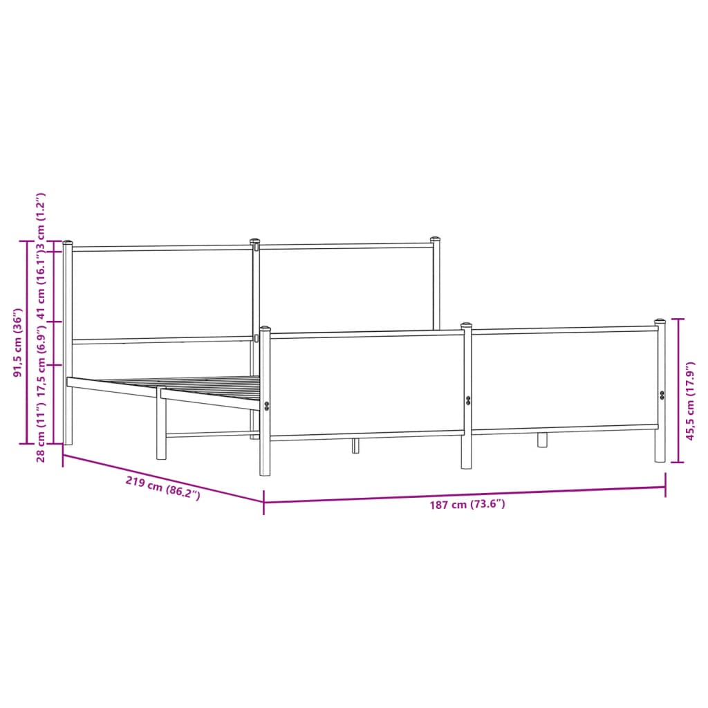 vidaXL Kovový rám postele bez matrace hnědý dub 183 x 213 cm