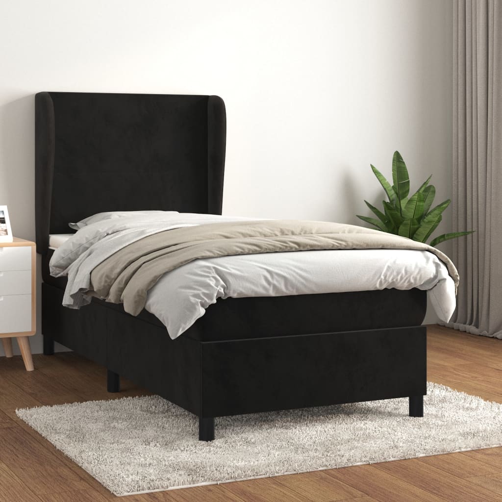 vidaXL Box spring postel s matrací černá 90x190 cm samet