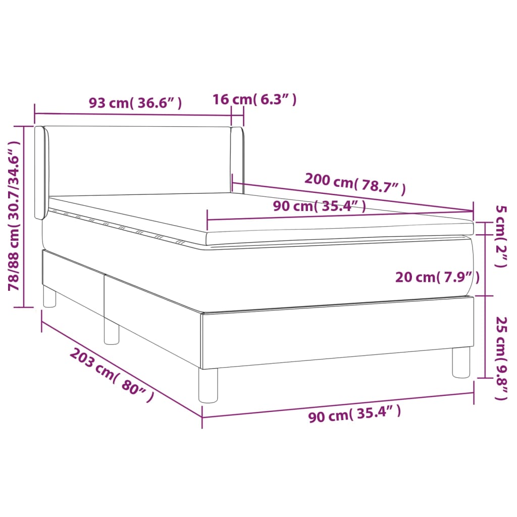 vidaXL Box spring postel s matrací černá 90x200 cm umělá kůže