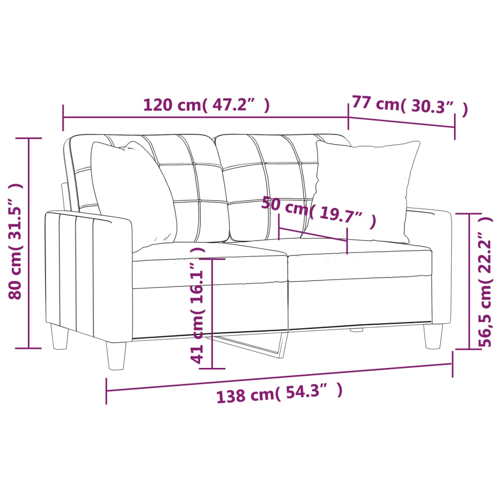 vidaXL 2místná pohovka s polštáři krémová 120 cm umělá kůže