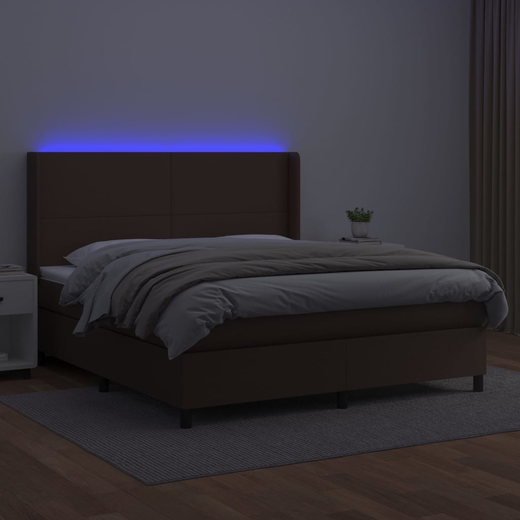 vidaXL Box spring postel s matrací a LED hnědá 160x200 cm umělá kůže