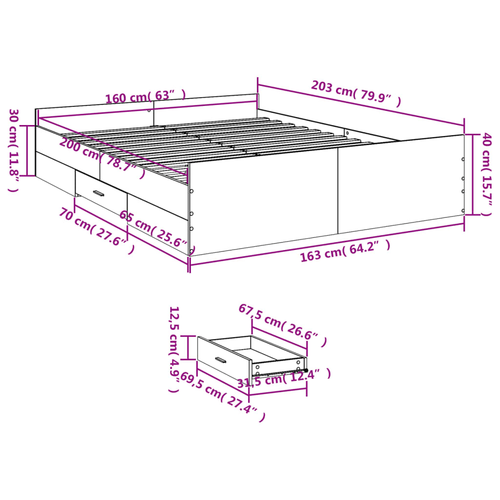 vidaXL Rám postele se zásuvkami bílý 160 x 200 cm kompozitní dřevo