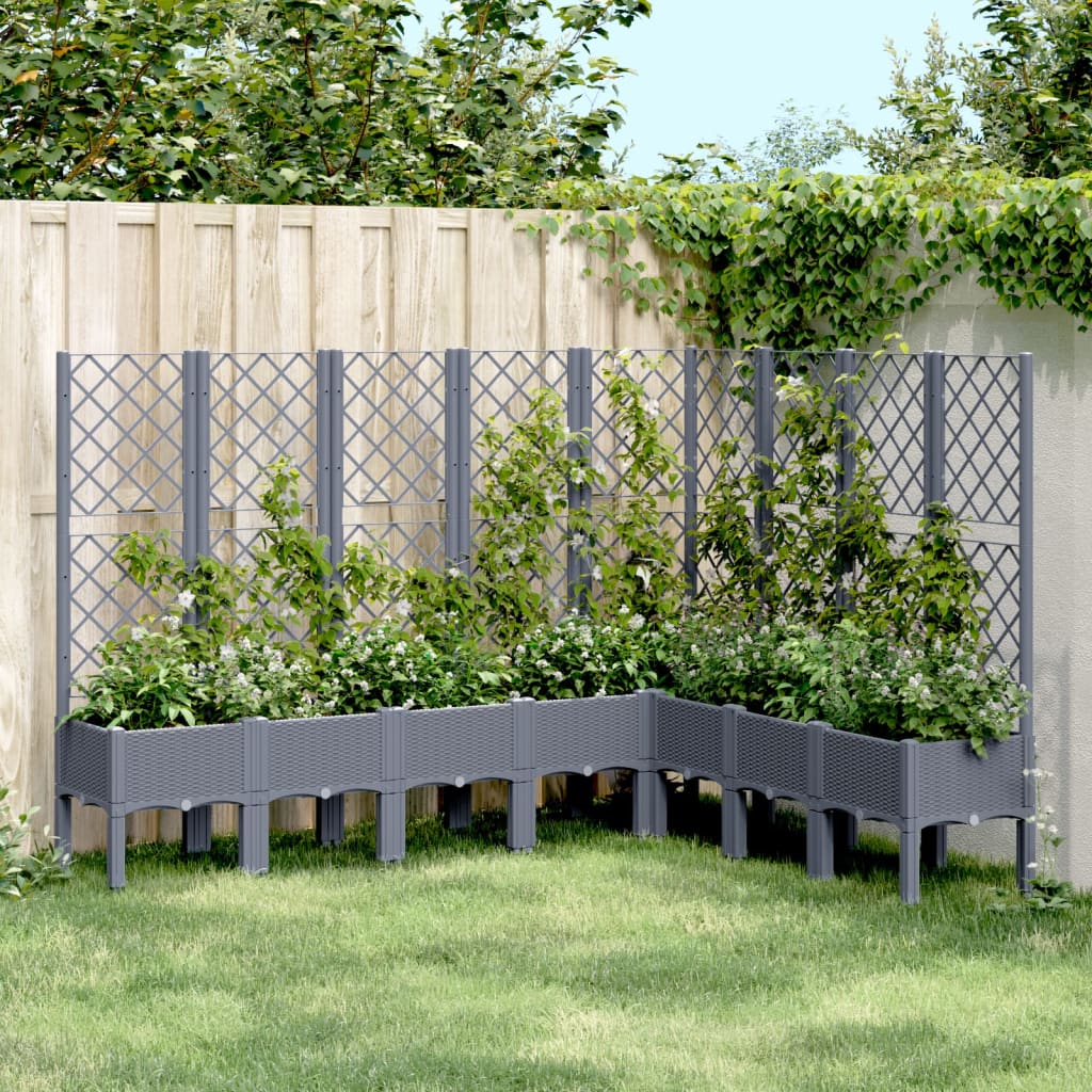 vidaXL Zahradní truhlík s treláží šedý 200 x 160 x 142 cm PP