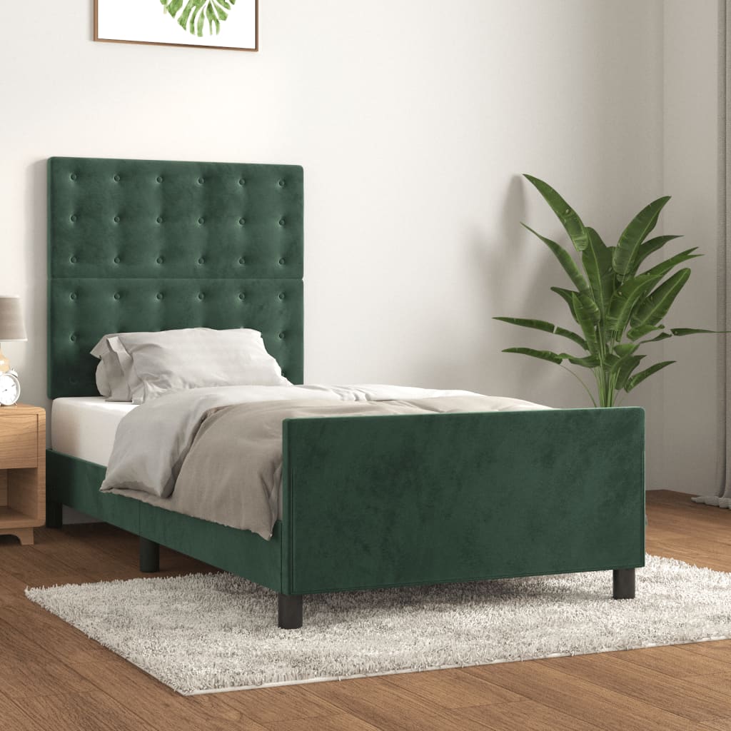 vidaXL Rám postele s čelem tmavě zelený 90x190 cm samet