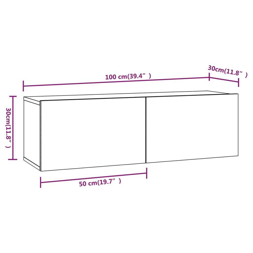 vidaXL Nástěnné TV skříňky 2 ks šedé sonoma 100 x 30 x 30 cm kompozit