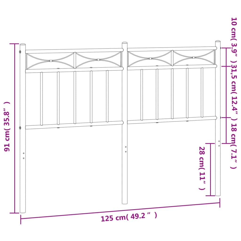 vidaXL Kovové čelo postele černé 120 cm