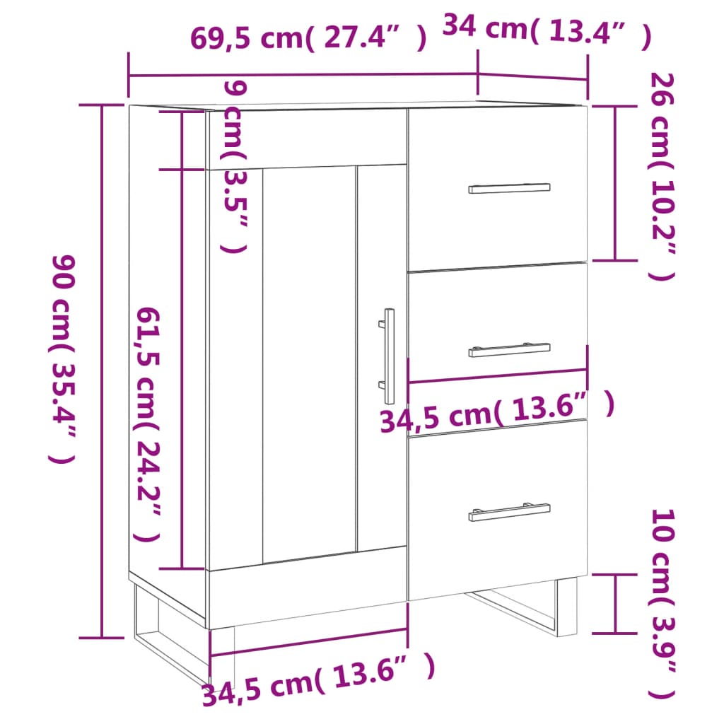 vidaXL Příborník bílý 69,5 x 34 x 90 cm kompozitní dřevo