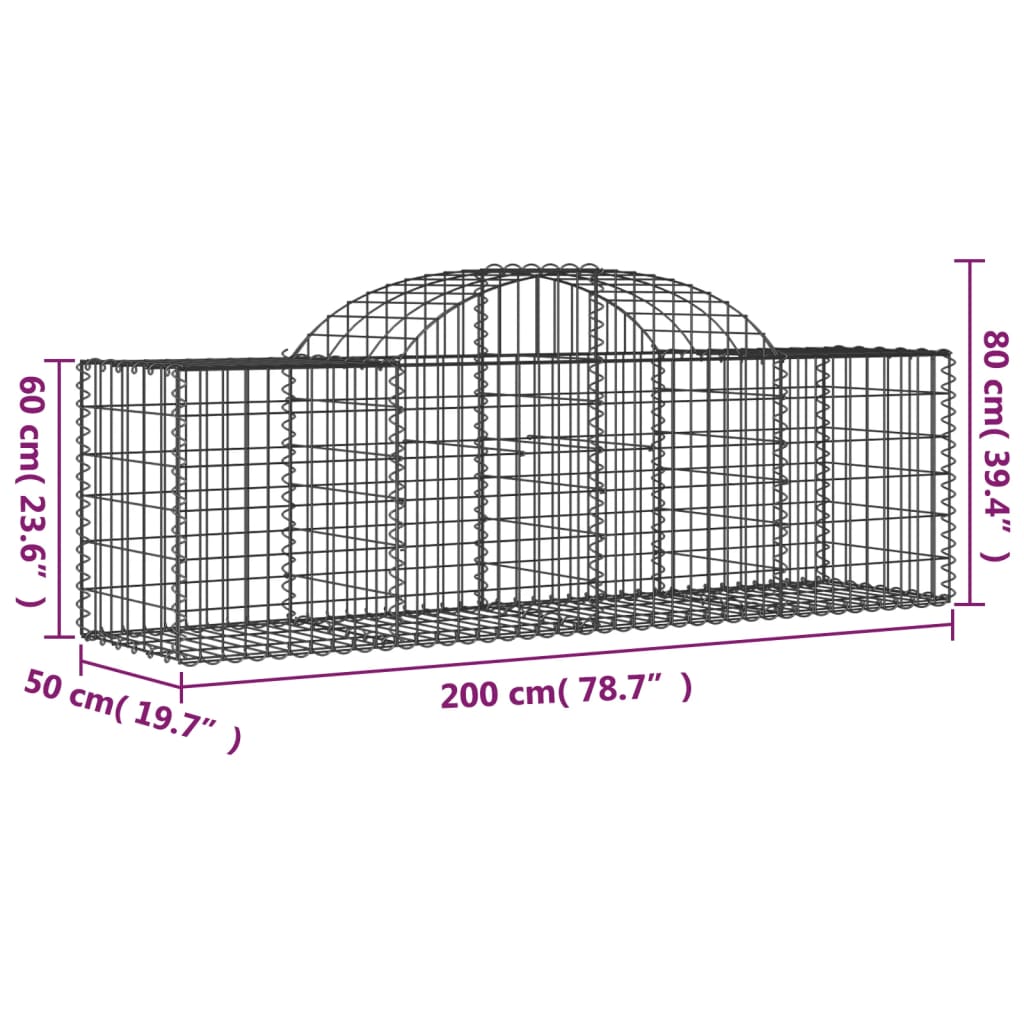 vidaXL Klenuté gabionové koše 5 ks 200x50x60/80 cm pozinkované železo