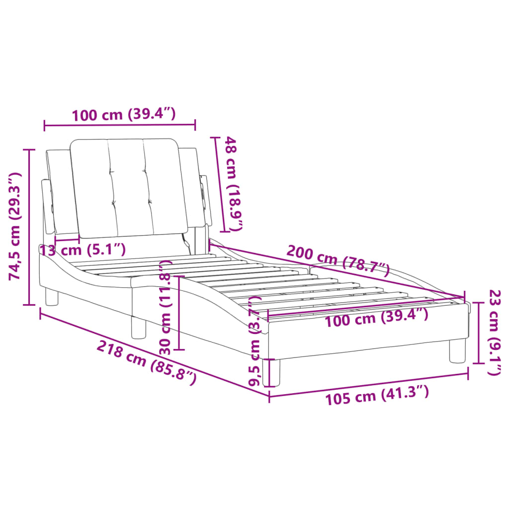 vidaXL Rám postele s LED osvětlením černý 100 x 200 cm umělá kůže