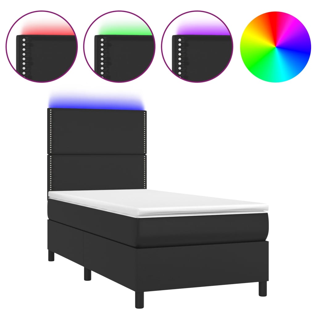 vidaXL Box spring postel s matrací a LED černá 100x200 cm umělá kůže