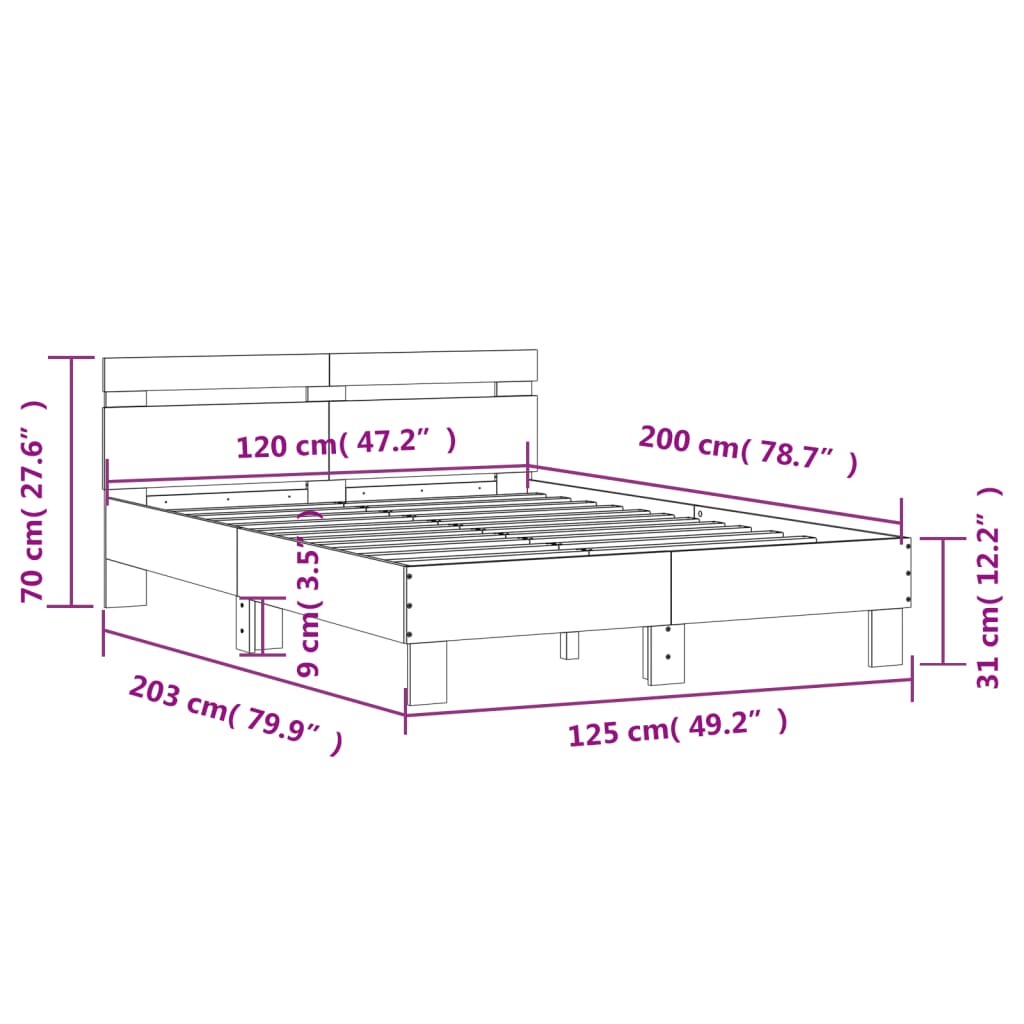 vidaXL Rám postele s čelem kouřový dub 120 x 200 cm kompozitní dřevo