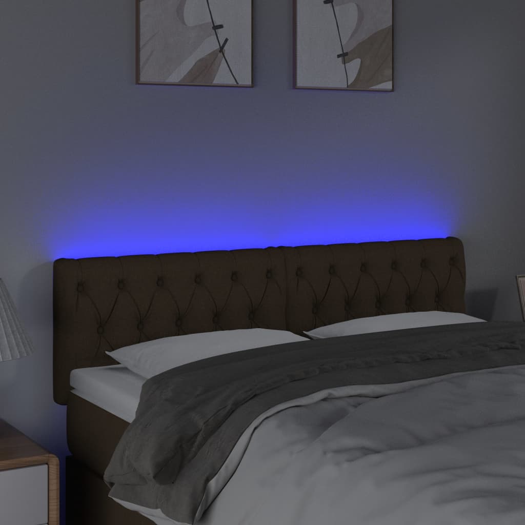 vidaXL Čelo postele s LED tmavě hnědé 160 x 7 x 78/88 cm textil