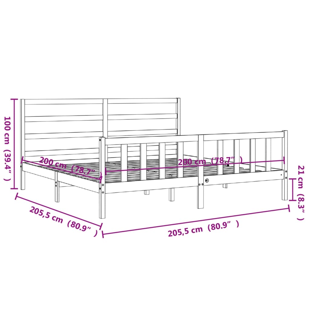 vidaXL Rám postele s čelem medově hnědý 200 x 200 cm masivní dřevo