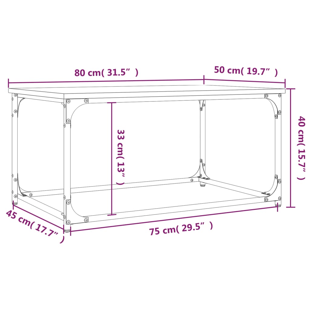 vidaXL Konferenční stolek hnědý dub 80 x 50 x 40 cm kompozit a železo