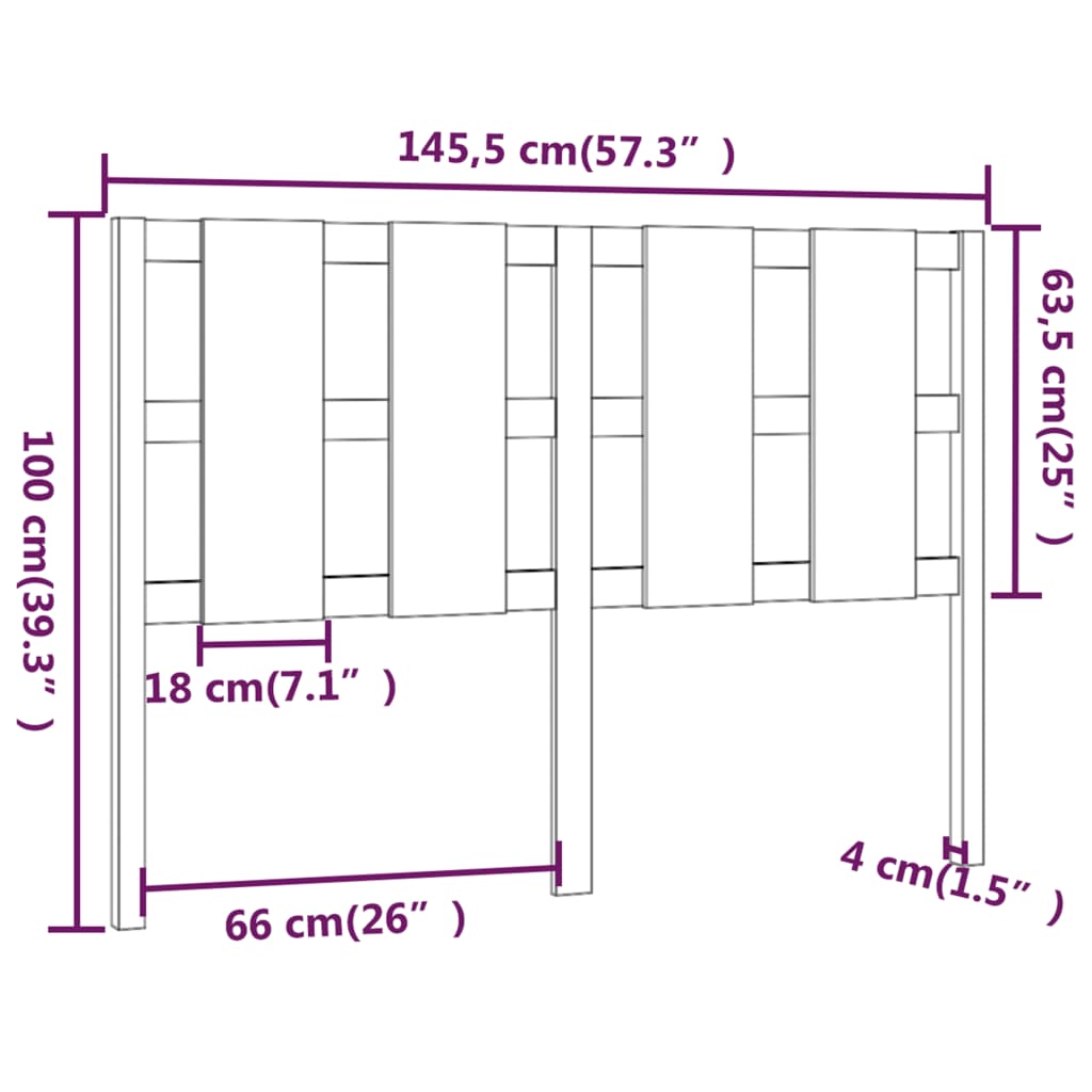 vidaXL Čelo postele černé 145,5 x 4 x 100 cm masivní borovice