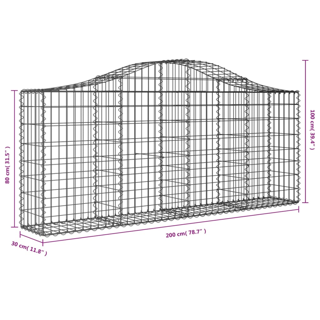 vidaXL Klenuté gabionové koše 40ks 200x30x80/100 cm pozinkované železo